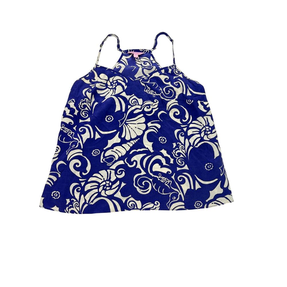 Lilly Pulitzer womens blue silk racerback tank top. Size S. preppy, resort